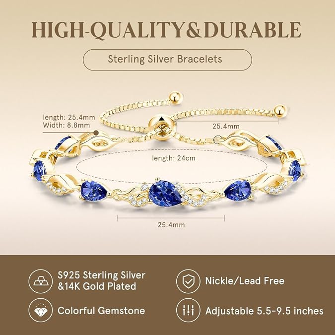 FANCIME Birthstone Adjustable Tennis Bracelet for Woen Tone Desiged Silver, Fit, Gift for HerFANCIME Birtd Sterling Silver, Adjustable Slider Fit, Anniversary Birthday Gift for Her