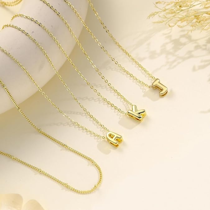 Thaivor Initial Necklaces for Women 14K Gold Plated Bubble Letter Necklace Layered Dainty Cute Choker Pendant Stack Jewelry Fashion