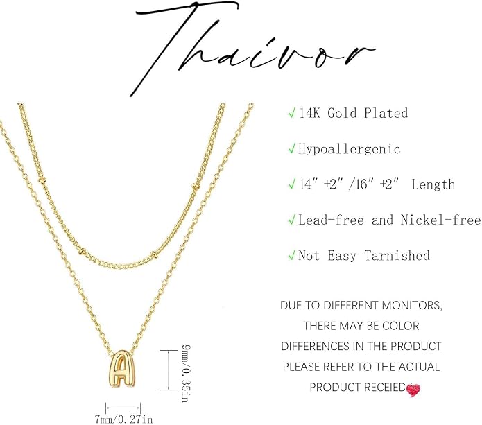 Thaivor Initial Necklaces for Women 14K Gold Plated Bubble Letter Necklace Layered Dainty Cute Choker Pendant Stack Jewelry Fashion