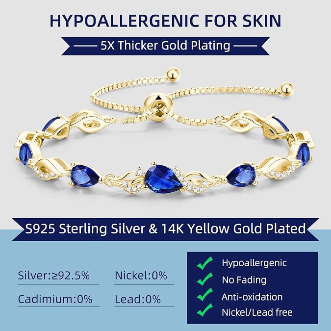 FANCIME Birthstone Adjustable Tennis Bracelet for Woen Tone Desiged Silver, Fit, Gift for HerFANCIME Birtd Sterling Silver, Adjustable Slider Fit, Anniversary Birthday Gift for Her
