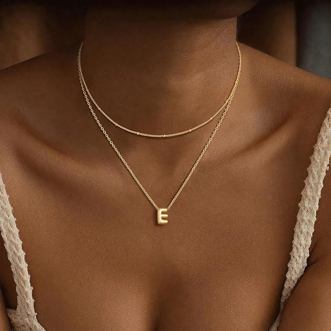 Thaivor Initial Necklaces for Women 14K Gold Plated Bubble Letter Necklace Layered Dainty Cute Choker Pendant Stack Jewelry Fashion