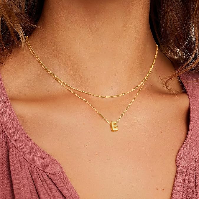 Thaivor Initial Necklaces for Women 14K Gold Plated Bubble Letter Necklace Layered Dainty Cute Choker Pendant Stack Jewelry Fashion